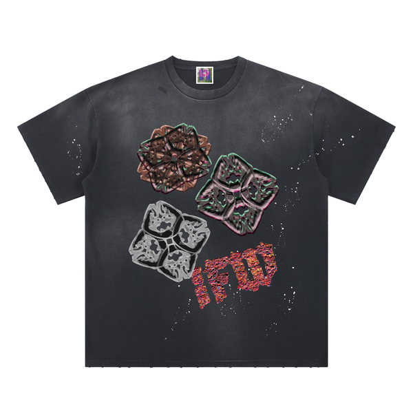 IFW Mixed Icons Hand-Frayed Sunfade Paint Splatter T-Shirt